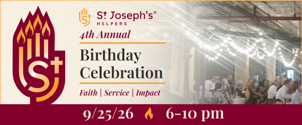 Banner image announcing the 4th birthday celebration for St Joseph's Helpers on September 25th, 2026, 6-10 pm, at The Whiskey Factory Detroit.