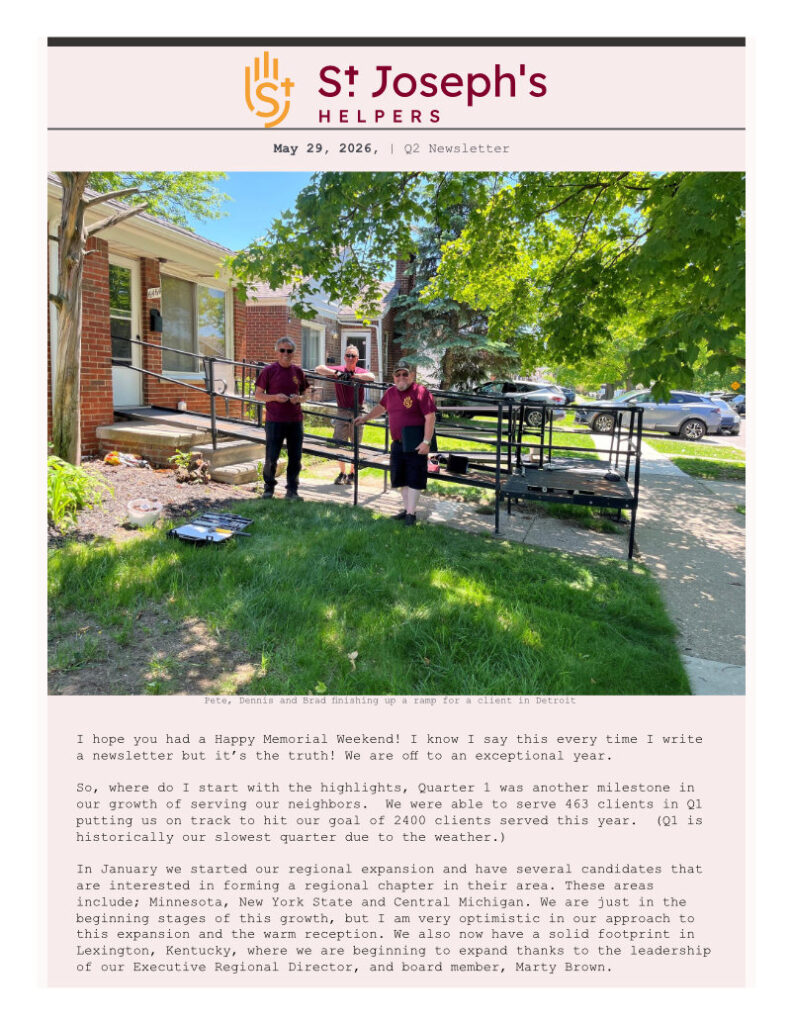 Image of the 1st page of the SJH Q2 Newsletter May 2026
